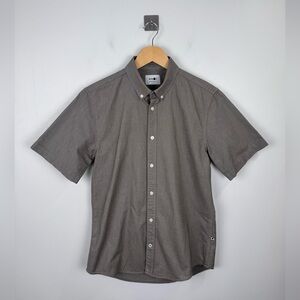 NN07 Men Stone Gray Cotton Short Sleeve Button Front Shirt Size Small